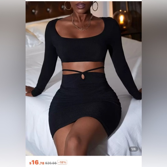 SHEIN Black Mini Pencil Dress with Cut Out Two-Piece Design - Picture 1 of 3